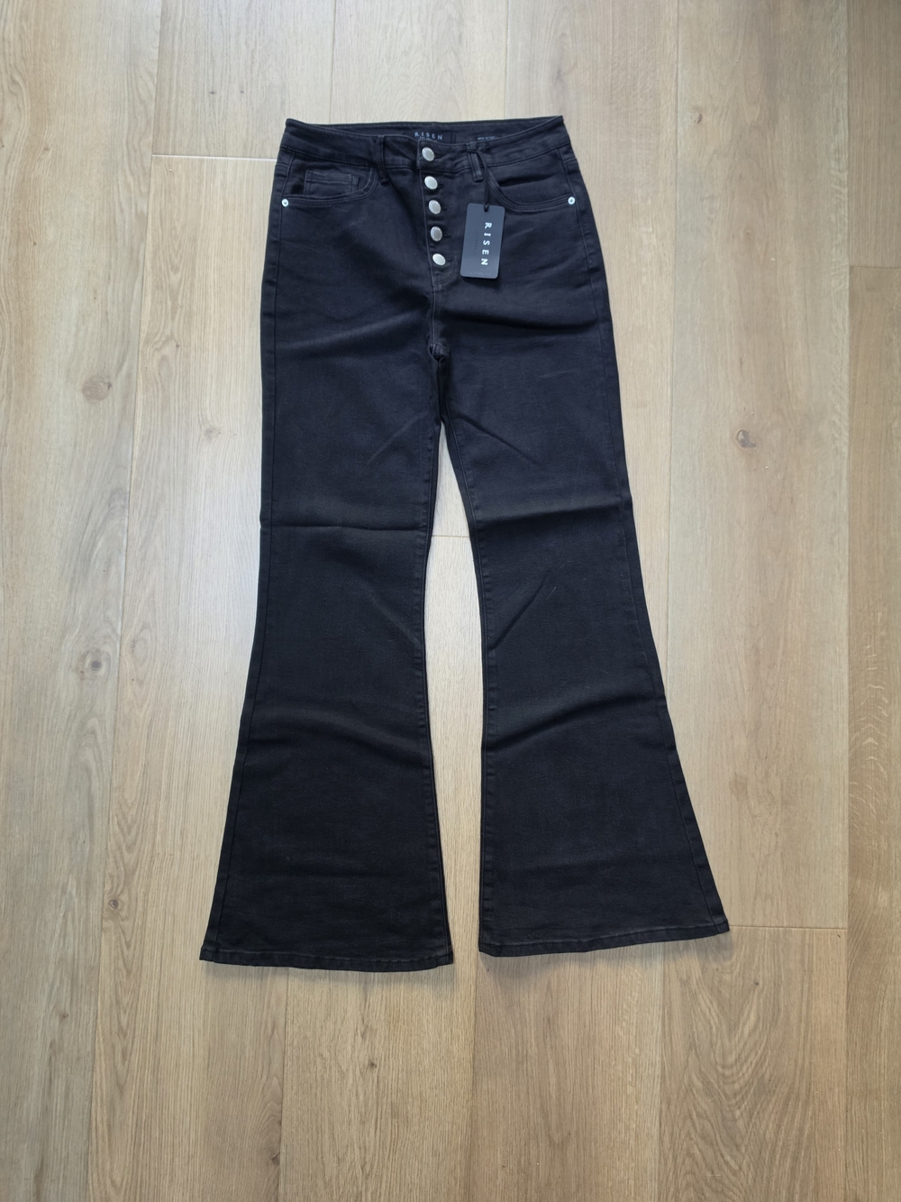 NWT Risen Black High Rise Button Fly Flare Jeans 11/30